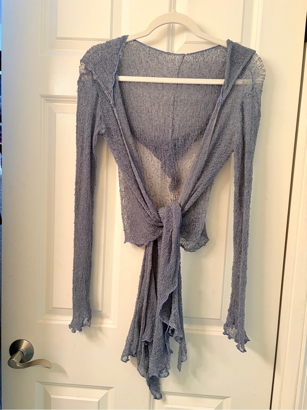 Sheer Hooded Draped Shrug in Pale Blue - Picture 4 of 9